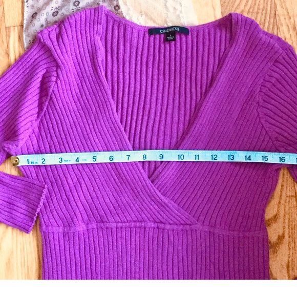 โ๏ธ CHADWICKS PLUNGING V-NECK SWEATER vintage BLACKISHGray. Sz M/Lg - Picture 5 of 16